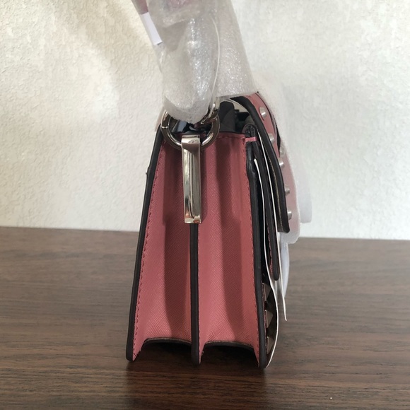 Michael Kors Greenwich Medium Studded Saffiano Leather Shoulder Bag Rose - Picture 11 of 16